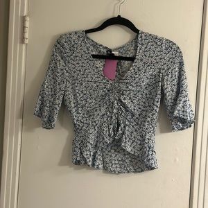 H$M divided blue floral ruffle Ruched tie bell half size S